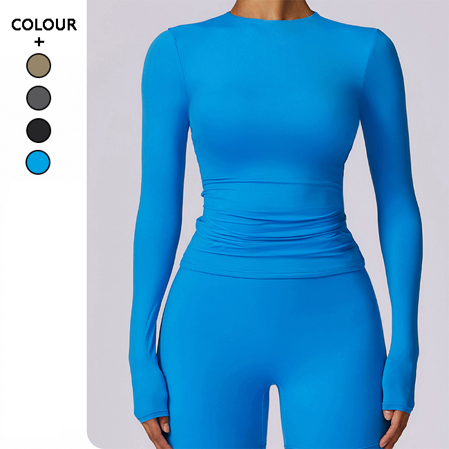 Custom logo Spring Women'S Round Neck Sports T-Shirt Wholesale Lightweight Running Sports Tights Fitness Yoga Long Sleeve Tops
