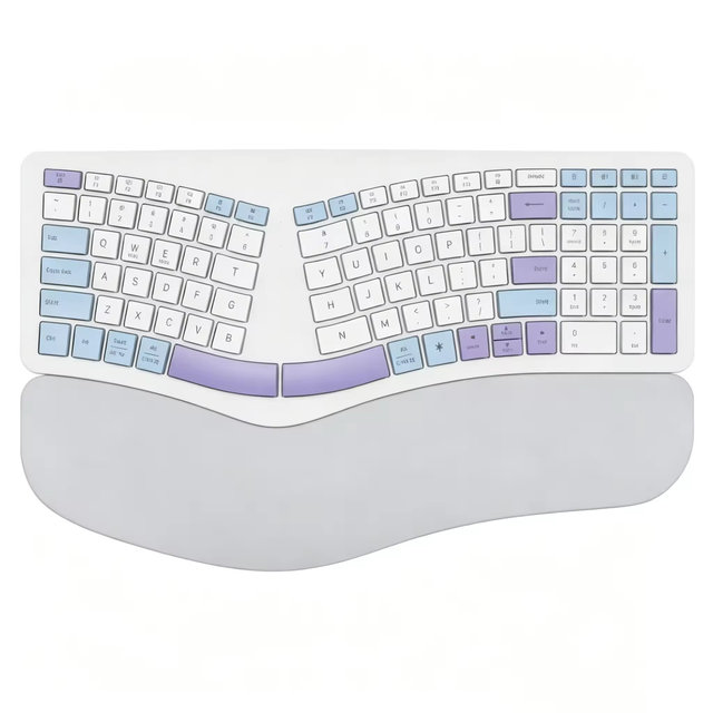 Ergonomic Wave Split Dual Mode Silent Wireless Keyboard with 102 Keys 2.4Ghz Type-C Rechargeable with Wrist Rest Stain-Resistant
