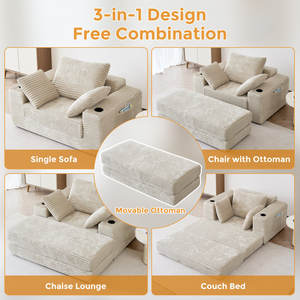 Fauteuil convertible luxueux en velours côtelé avec rangement, canapé <span class=keywords><strong>futon</strong></span> pliable pour hôtel, appartement, salon - Product Image 5