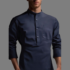 Camicie Henley da <span class=keywords><strong>uomo</strong></span> stile americano, pesanti, a maniche lunghe, con colletto alla coreana, tinta unita, eleganti - Product Image 3
