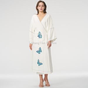 Vestido Largo de Playa Elegante Personalizado para Mujer, Vestido de Verano Vintage con Cuello en V Bordado para Mujer - Product Image 1