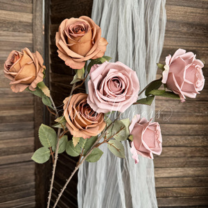 Fleurs artificielles en soie Jinxi Carola Rose, 3 têtes, décoration de mariage et de maison - Product Image 3