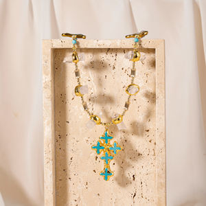 Exquisito colgante de Cruz de moda perla natural cuarzo blanco turquesa <span class=keywords><strong>20</strong></span> pulgadas colgante collar para mujer regalo fiesta - Product Image 6