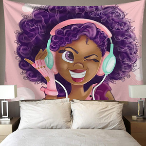 Tapestry da Parete Personalizzato con Donna Africana Nera, Decorazione per la Casa, Estetica Psichedelica, Cartone Animato, Ragazza Nera - Product Image 3
