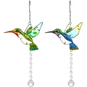 Suncatcher hummingbird pingente de vento, iluminação cristal de luz solar repelente de pássaro jardinagem decorativa bola de prisma