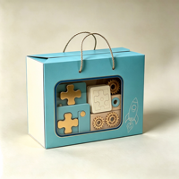 Boîte cadeau en bois pour enfants, écologique, recyclable, réutilisable, imprimée sur mesure, avec poignée en corde de papier, quatre couleurs