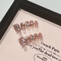 Faux ongles à presser personnalisables faits main, de luxe, avec fleurs 3D pendantes, réutilisables, longs, forme cercueil, à coller
