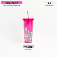 Gobelet en acrylique de 700 ml avec logo personnalisé, double paroi, en plastique transparent, avec couvercles et pailles pour café, sans BPA