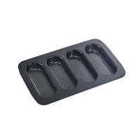 Moule à baguettes perforé 4 cavités en acier carbone antiadhésif pour pains à hot-dogs, pains faits maison et sandwichs