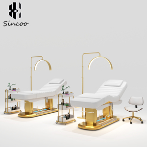 Cama de Masaje Facial Eléctrica de 4 Motores, Moderna, de Lujo, en Blanco y Dorado, para Salón de Belleza, Spa Facial y Extensiones de Pestañas - Product Image 3