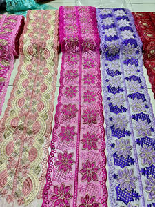 جديد تقليم افريقي مطرز دانتيل متعدد الالوان حجر الراين تقليم دانتيل لفستان التطريز - Product Image 5