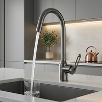 Robinet mélangeur de cuisine en acier inoxydable 304 couleur bronze, chaud/froid, pivotant à 360°, col de cygne, avec cartouches
