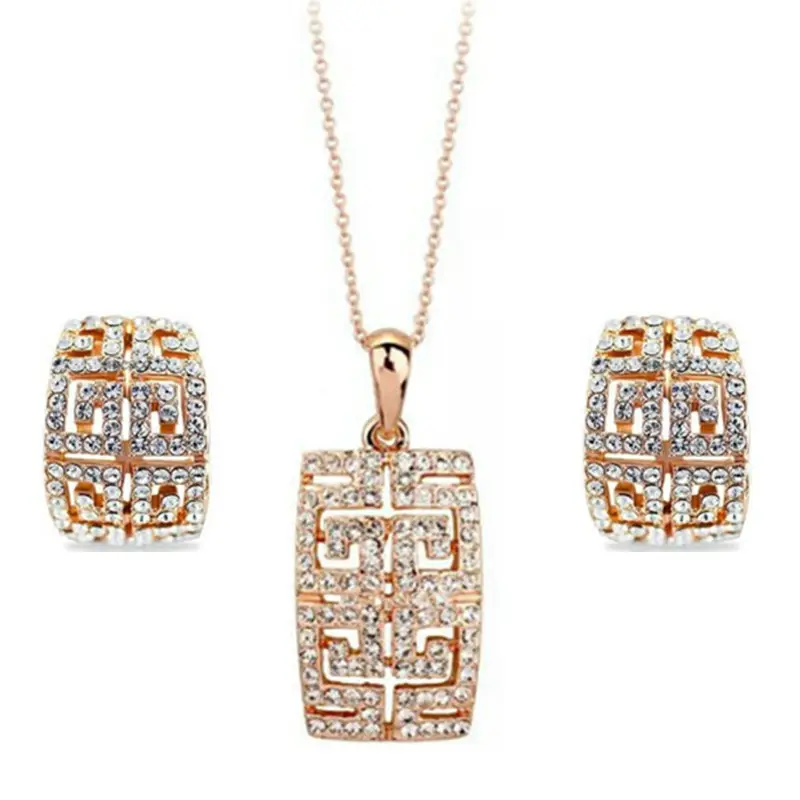 Rose Gold Filled Rhinestone Crystal Vintage Quartet Afrikaanse Kostuum Sieraden Sets Mode-sieraden Voor Vrouwen MLZ1273