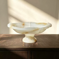 Corbeille à fruits en marbre onyx sur piédestal, décorative, sculptée à la main, centre de table moderne pour villa intérieure