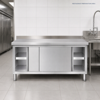 Plan de travail en acier inoxydable 304 avec tiroirs et portes pour les zones de préparation alimentaire, capacité de charge de 300 kg/m