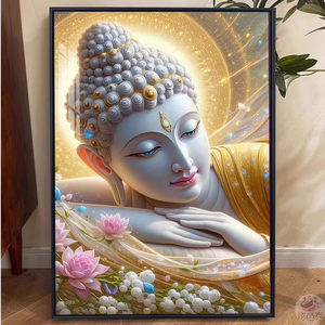 Estatua de <span class=keywords><strong>Buda</strong></span> Dorada de Lujo, Arte Religioso Budista, Póster Impreso, Arte de Pared, Pintura en Porcelana de Cristal, Decoración del Hogar - Product Image 4