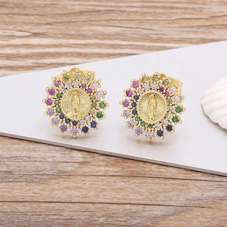 Jinyuan Classic Zircon Schöne runde Jungfrau Maria eingelegt mit glänzenden Kristall Ohr stecker