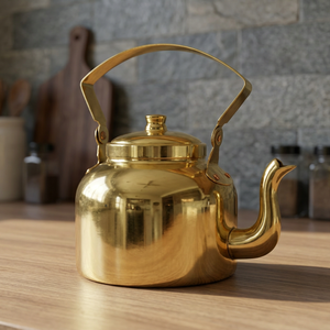 Classic Brass Tea Kettle With <b>Lid</b> Metal Handle Water <b>Pot</b> Kettles - Product Image 2