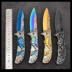 Azul <span class=keywords><strong>amarillo</strong></span> Arco Iris negro gris en stock para alivio de pequeña cantidad Animal salvaje ciervo patrón 3,5 "azul impreso hoja <span class=keywords><strong>cuchillo</strong></span> de bolsillo - Product Image 5