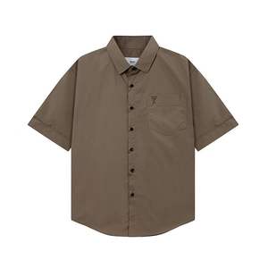 Camisa de verano a la moda, de color liso, con bordado de amor, fácil de combinar, informal, holgada, estilo AMI, para parejas, de manga corta. - Product Image 6