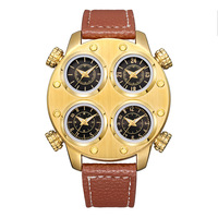 Montres Oulm 9153 Nouveauté Grand Cadran Multi Fuseaux Horaires Quartz Hommes Bracelet en Cuir Montres-Bracelets Tendance