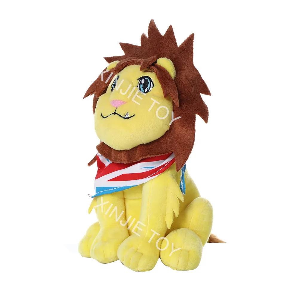 Cartoon sitting posture plush yellow lion animal doll Custom scarves lion plush toy favorite gift for children soft stuffed toy