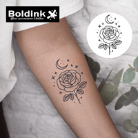 Tatouage au jus de Jagua Boldink personnalisé, réaliste, motif rose et lune, résistant à l'eau, longue durée (2 semaines)