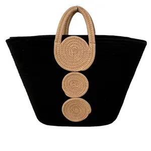 View larger image Add to Compare Share Cotton Rope Top Handles Natural Material Handbag Ultra Soft Beach Straw Tote Bag