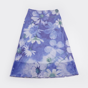 Jupe midi vintage rétro à imprimé marguerite, taille basse, double couche, flatteuse, élégante, polyvalente, pour les vacances, en maille transparente - Product Image 6