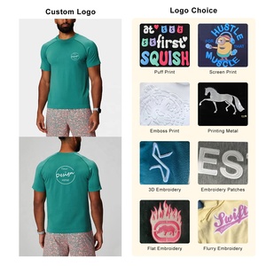 เสื้อยืดกีฬาผู้ชายมาใหม่เสื้อกีฬาผ้าสแปนเด็กซ์ผสมโพลีเอสเตอร์สีพื้นไม่เป็นขน - Product Image 3