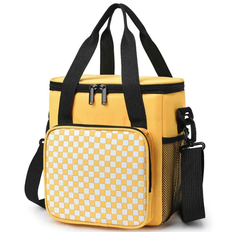 Eco-friendly reusable cute design color webbing handle cotton fabric aluminium foil cooler bag insulation lunch bag