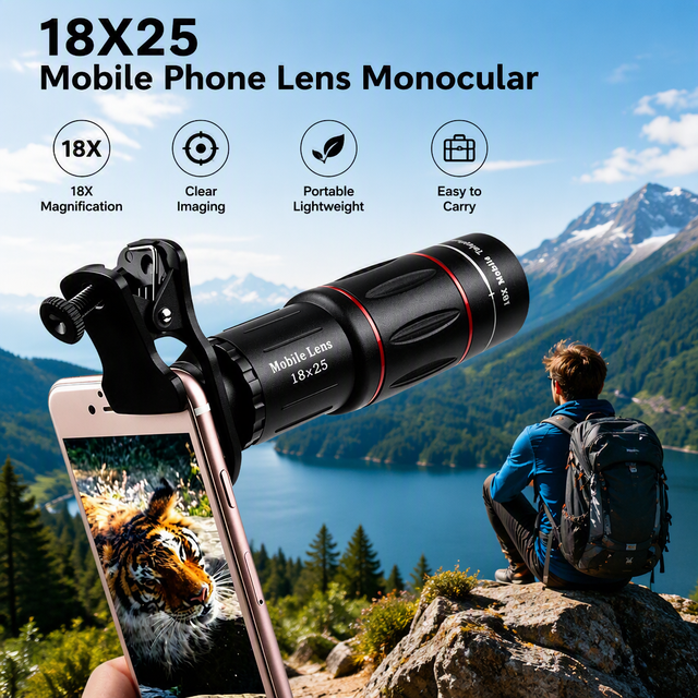 HD Optical 18X Portable Telephoto Lens Monocular Smartphone Telescope for Concert Travel Sports Mobile Phone Gift