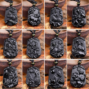 Collana con Ciondolo Personalizzata in <span class=keywords><strong>Ossidiana</strong></span> <span class=keywords><strong>Nera</strong></span> Naturale con Drago Orientale Inciso, Amuleto Portafortuna dei 12 Segni Zodiacali Cinesi per Uomini e Donne - Product Image 3