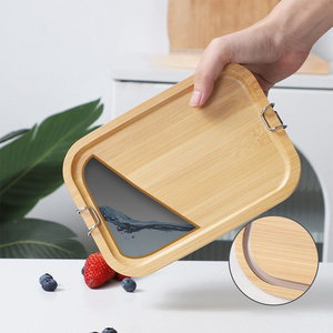 Contenitore Termico per <span class=keywords><strong>Pranzo</strong></span> con Coperchio in Bambù e Chiusura Ermetica, in <span class=keywords><strong>Acciaio</strong></span> Inossidabile, per Studenti e Ufficio - Product Image 1