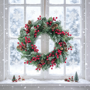 Vente Flash : Couronne Artificielle Moderne Faite Main en PVC, Baies Rouges, 50/60cm, Taille/Forme Personnalisable, Pour <span class=keywords><strong>Porte</strong></span> d'Entrée, Utilisation Intérieure/Extérieure, Direct Usine - Product Image 6