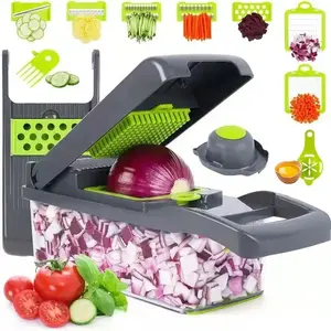 Pemotong buah mandoline manual 15 In 1, pemotong bawang dicer sayuran