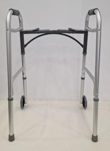 Andador plegable de 2 botones con ruedas, andador rodante, andador de rueda delantera, andadores ligeros de altura ajustable, Plata - Product Image 2