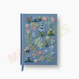 custom luxury flower floral embroidery foiling linen cloth journal hardcover bound personalized printing diary planner notebook