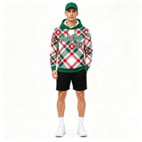 Sweat à capuche personnalisé pour homme avec motif à carreaux de Noël en sublimation, impression 3D sur toute la surface, pour vêtements d'équipe