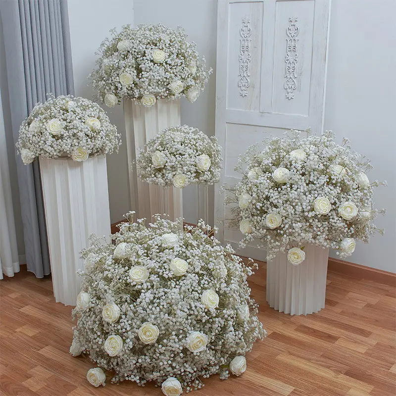 Decorazione di nozze forniture grande palla fiore 80cm bianco bambino alito tavolo centrotavola fiore per decorazione festa di nozze