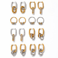   Boucles d'oreilles créoles Tren Zircon incrustées, luxe léger, haut de gamme, en acier inoxydable plaqué or 18 carats, étanches