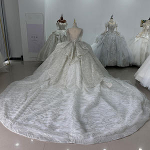 Jancember XS062 Vestidos de mujer de cola larga de boda de cuello alto con borlas hermosas - Product Image 5