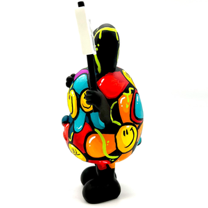 Juguete de Vinilo PVC Personalizado de Fábrica, Diseño Redondo de Conejo con Graffiti, Bloques de Color, Cara Sonriente y Flor, para Decoración del Hogar, Auto, Oficina y Escritorio - Product Image 3