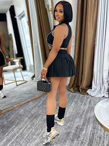New Summer Casual <strong>Stretch</strong> Two-pieces <strong>Skirt</strong> Set With Sleeveless Crop Top Tank Top and Mini <strong>Skirt</strong> With Short Under - Product Image 5