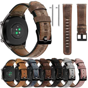 Tali Kulit Coklat Antik untuk Huawei Gelang Jam untuk Samsung Galaxy Active 2 20Mm 22Mm Tali Jam Kulit Tertekan