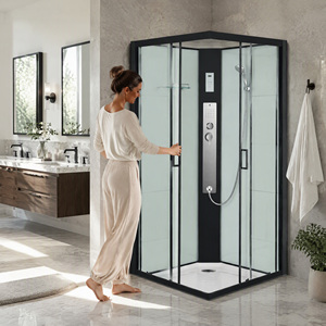 <span class=keywords><strong>Cabina</strong></span> <span class=keywords><strong>Doccia</strong></span> a Vapore Nera con Idromassaggio, Vetro Temperato di Sicurezza 8mm, Box Scorrevole con Telaio in Lega di Alluminio per Bagno Hotel - Product Image 2