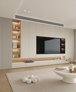 แผงประตูเมลามีน ดีไซน์โมเดิร์นมินิมอล ตู้วางทีวีติดผนังห้องนั่งเล่นแบบกำหนดเอง พร้อมที่เก็บของแบบซ่อน - Product Image 6