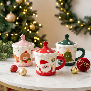 Mug à café en céramique de Noël de 480 ml avec couvercle - Réutilisable, sans danger pour les aliments, adapté aux boissons chaudes, cadeau promotionnel - Product Image 1
