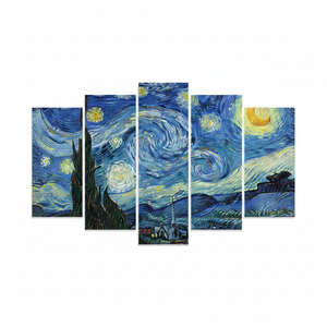 Starry Night Print Elegant Art Deco Panel Hanging <b>Canvas</b> <b>Wall</b> Art Set of 5 - Product Image 2