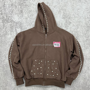 Sweats à capuche imprimés Dtg pour hommes 450 Gsm Fleece Sweat à capuche surdimensionné avec épaule tombante avec fermeture éclair Pearl Vintage Custom Zip up Hoodies - Product Image 1